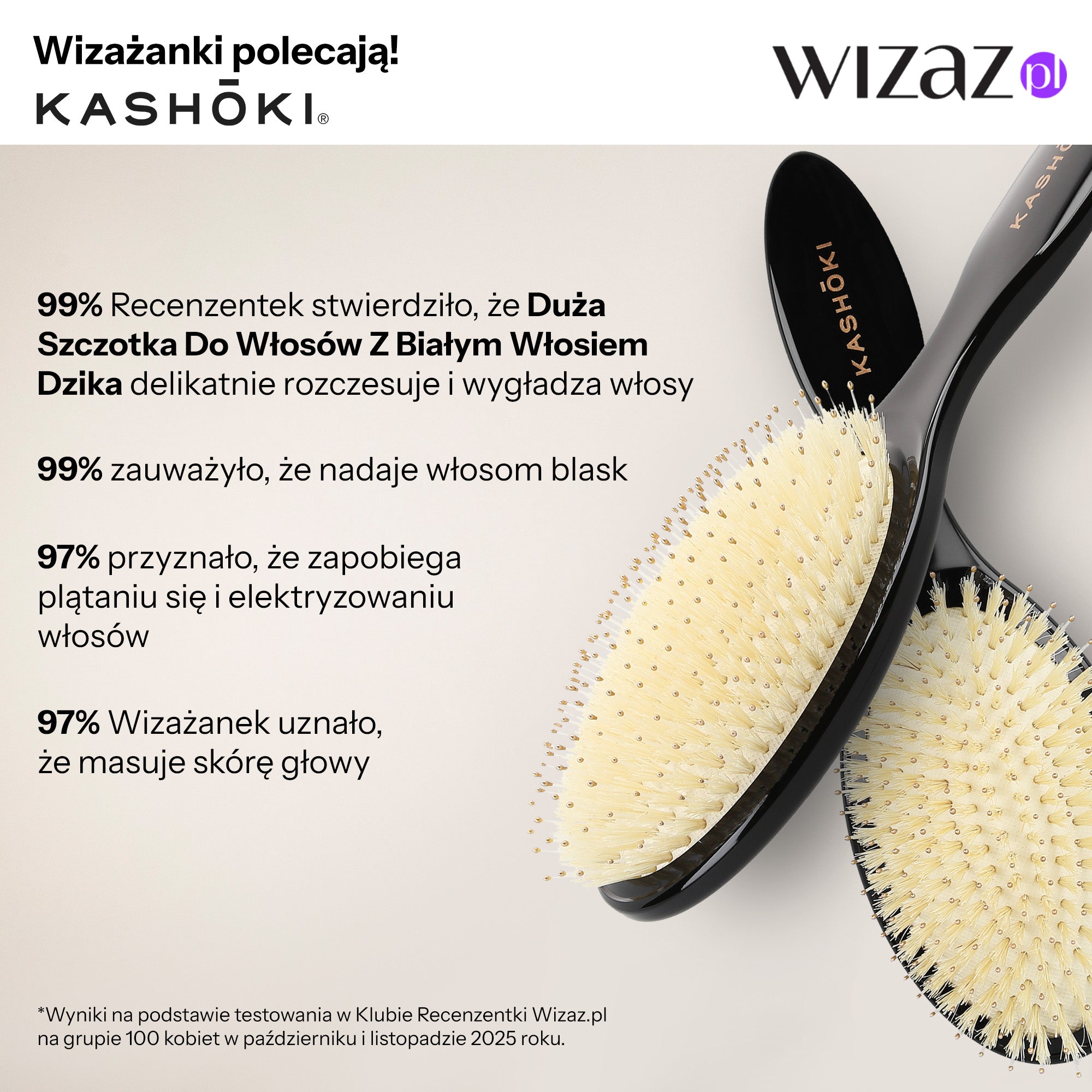 KASHŌKI Smooth White Detangler Duża szczotka z białym włosiem dzika, Oval #5