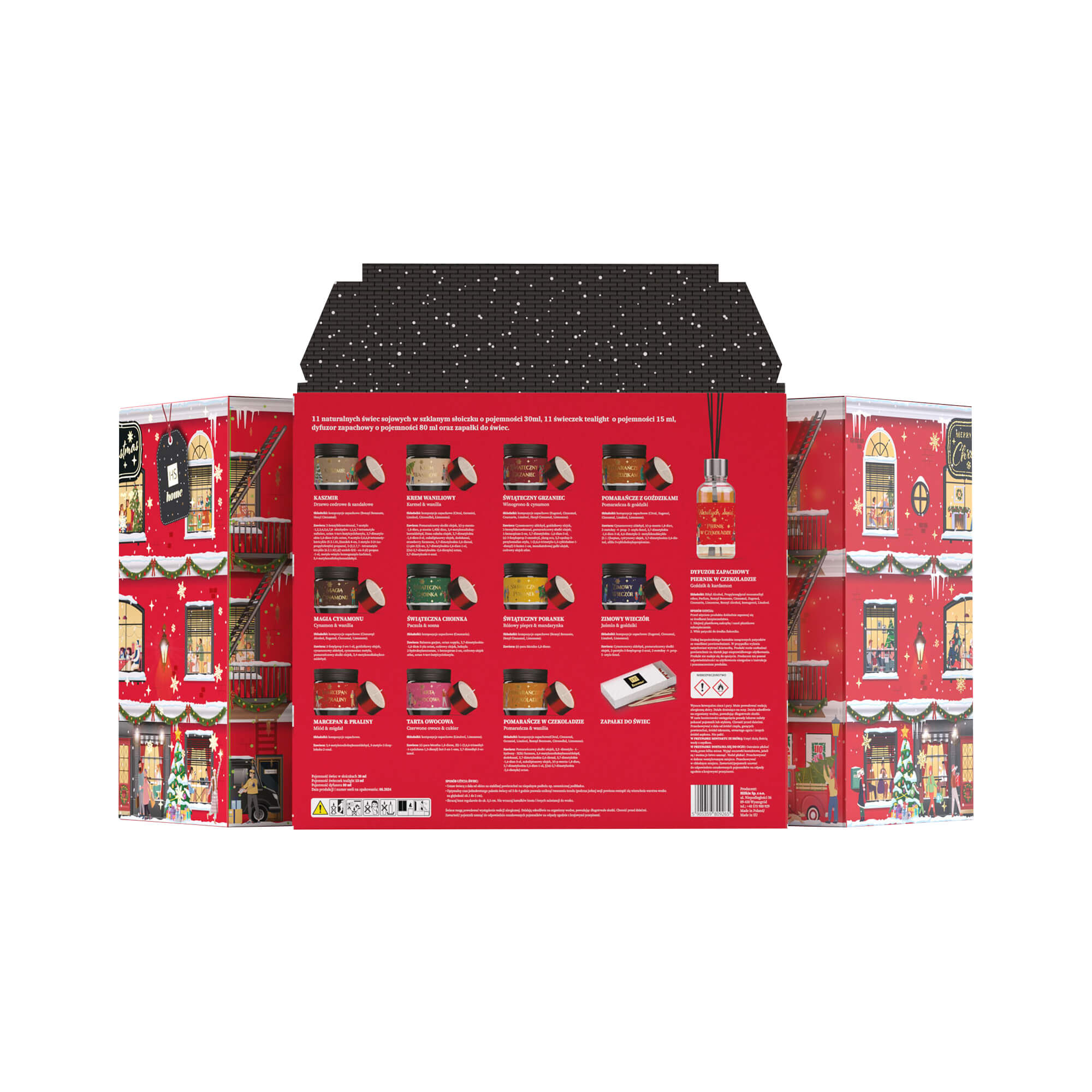 HISKIN MERRY CHRISTMAS HOME Kalendarz adwentowy ze świątecznymi świecami z motywem kamienicy, 24 okienka #3