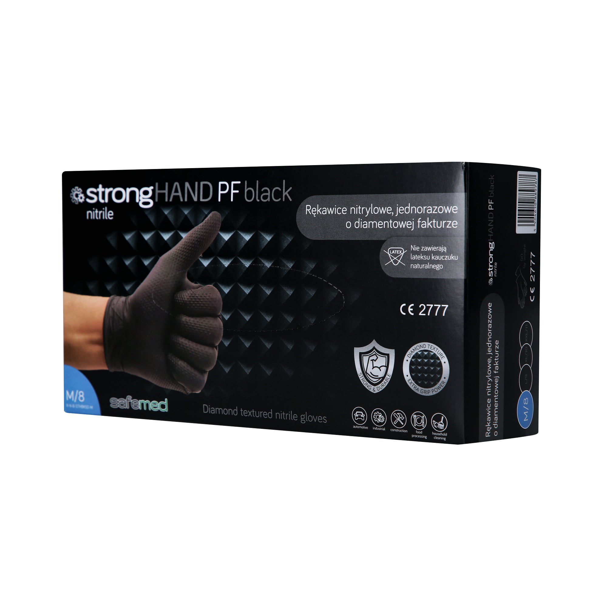 SAFEMED STRONG HAND PF Gants jetables solides en nitrile avec texture diamant Noir M 50 pcs.