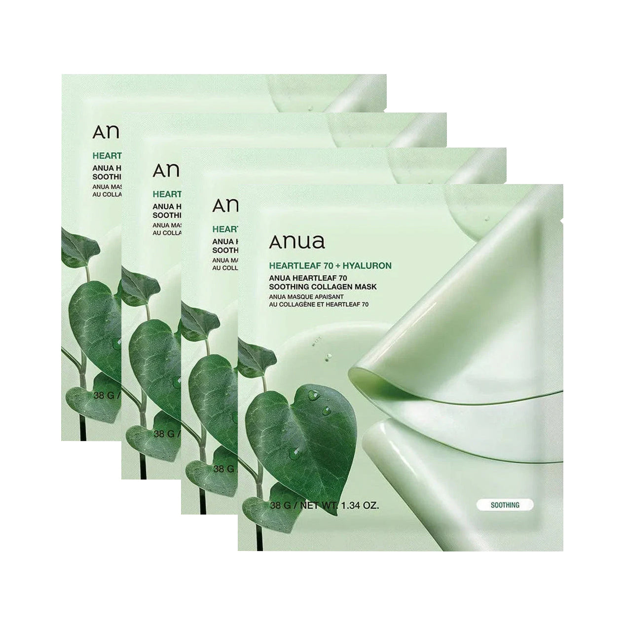 ANUA HEARTLEAF 70+HYALURON COLLAGEN MASK Kojące maski hydrożelowe z kolagenem 4x38 g