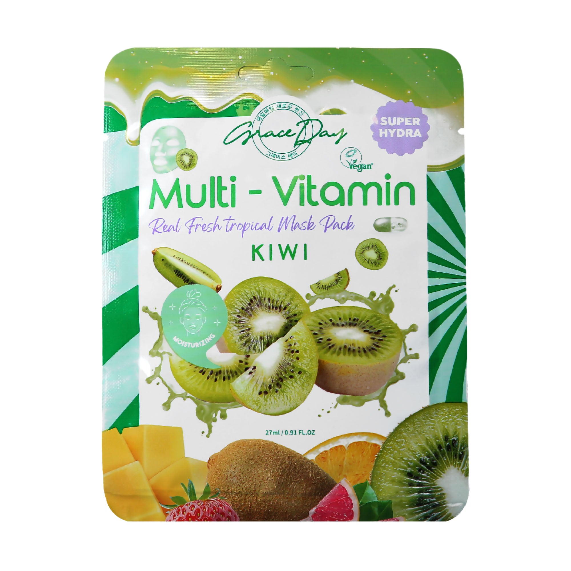 GRACEDAY MULTI-VITAMIN Kiwi Mask Pack – Erfrischende Tuchmaske mit Kiwi-Extrakt, 27 ml