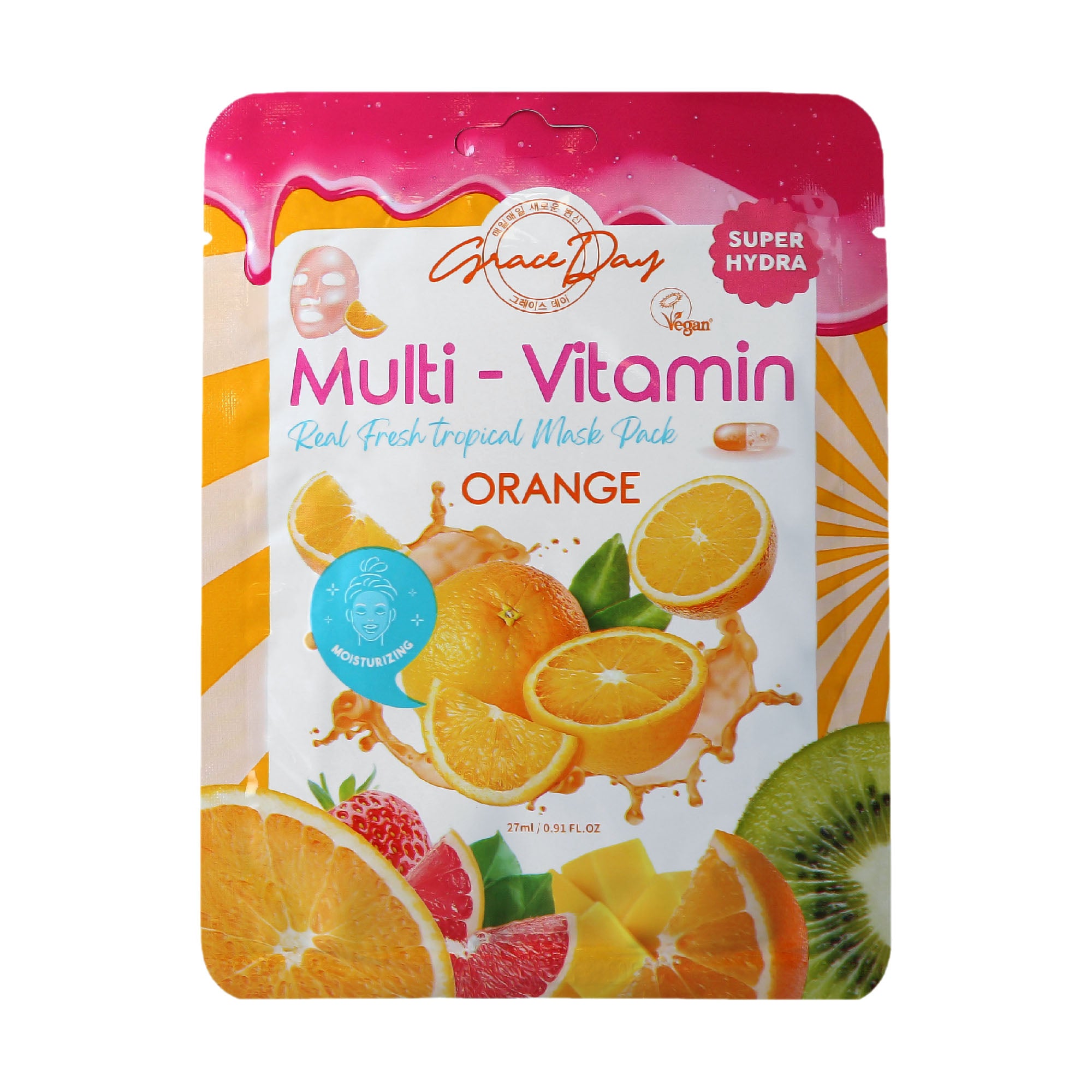 GRACEDAY MULTI-VITAMIN Orange Mask Pack – Leuchtende Tuchmaske mit Orangenextrakt, 27 ml