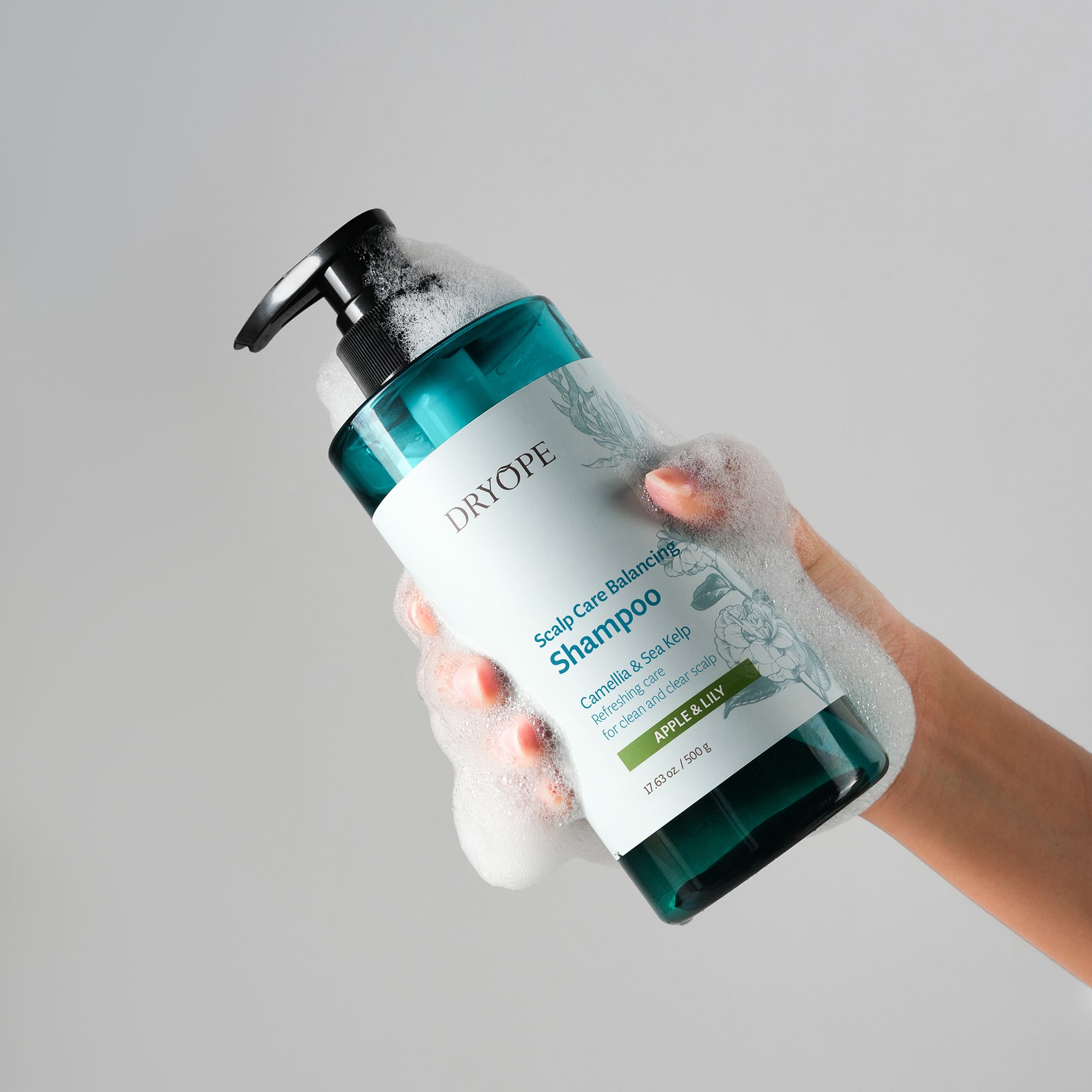 DRYOPE SCALP CARE BALANCING Wegański szampon oczyszczająco–kojący do pielęgnacji skóry głowy Apple & Lily 500 ml #2