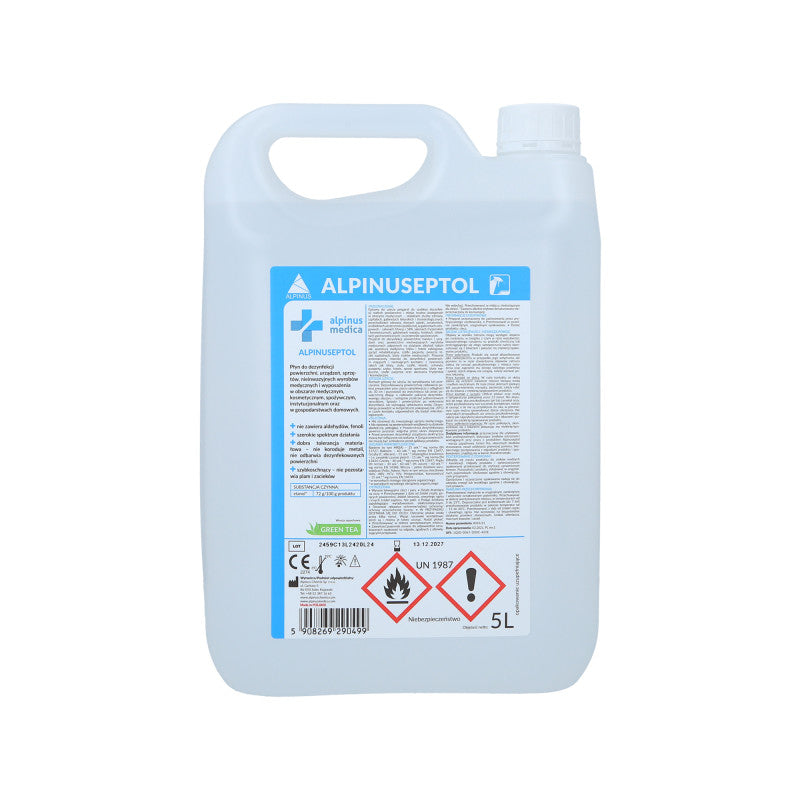 ALPINUS MEDICA ALPINUSEPTOL GREEN TEA Płyn do dezynfekcji powierzchni i wyposażenia salonów kosmetycznych i medycznych 5000 ml
