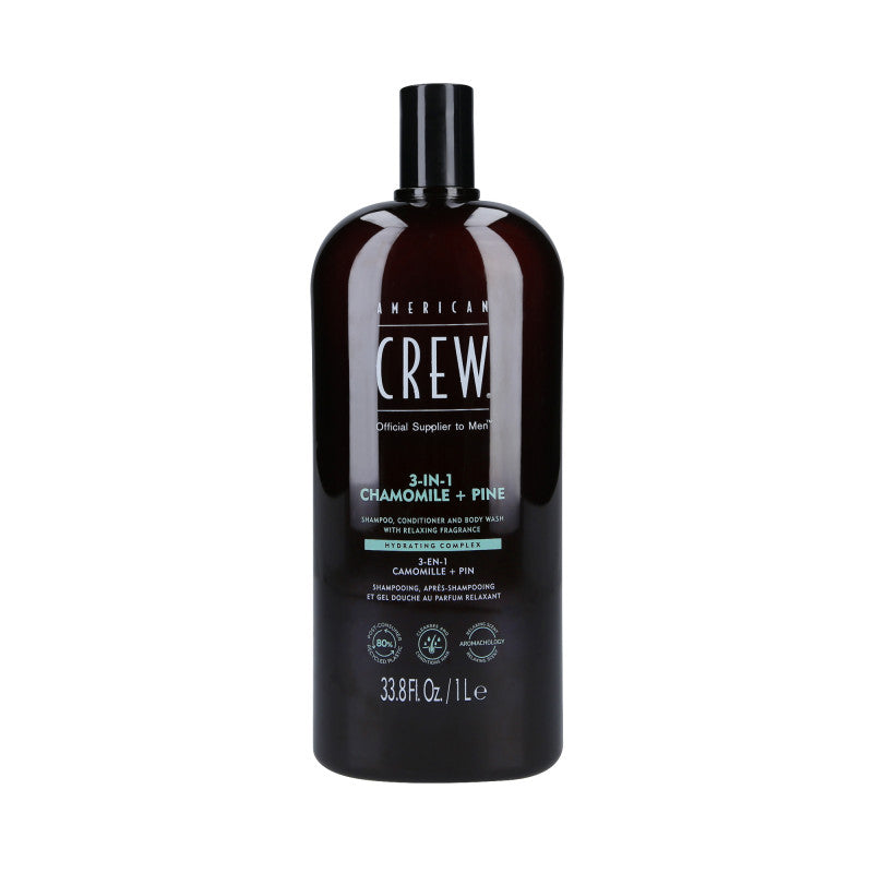 AMERICAN CREW 3-IN-1 CHAMOMILE&PINE Szampon, odżywka i żel pod prysznic, Trzy w jednym o zapachu rumianku i sosny 1000 ml
