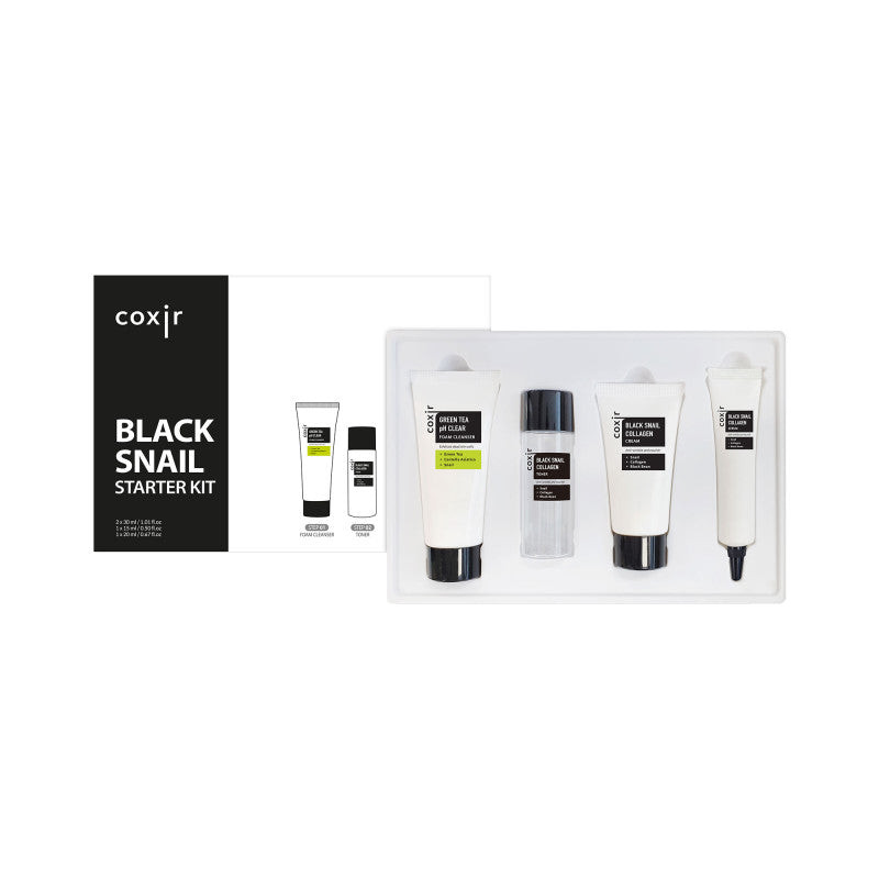 COXIR BLACK SNAIL COLLAGEN LINE Coffret régénérant à la mucine d'escargot et au collagène 30 ml + 30 ml + 20 ml + 15 ml