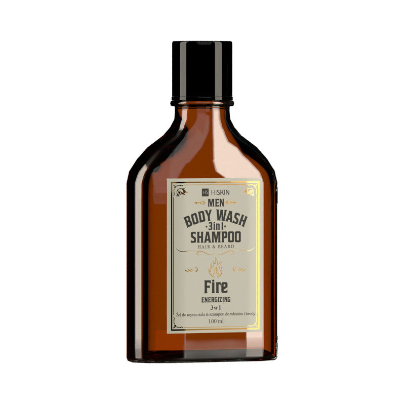 HISKIN MEN BODY WASH WHISKY FIRE Gel douche et shampoing énergisant 3 en 1 pour cheveux et barbe 100 ml