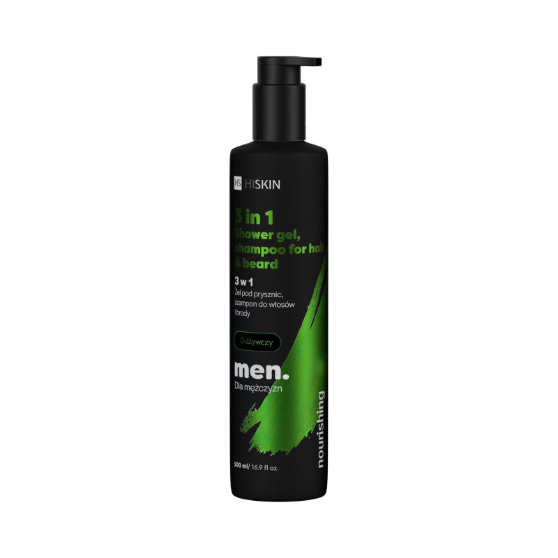HISKIN MEN Gel doccia nutriente, shampoo per capelli e barba 3 in 1 500 ml