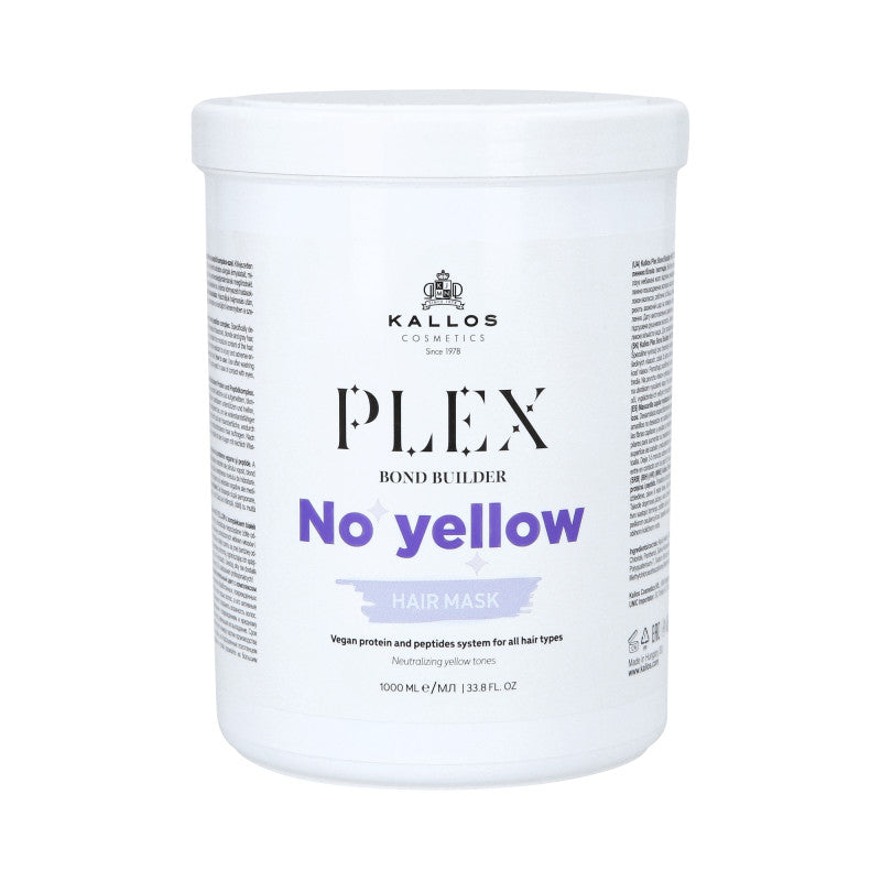 KALLOS PLEX NO YELLOW Masque pour cheveux blonds avec un complexe de protéines végétales et de peptides 1000 ml