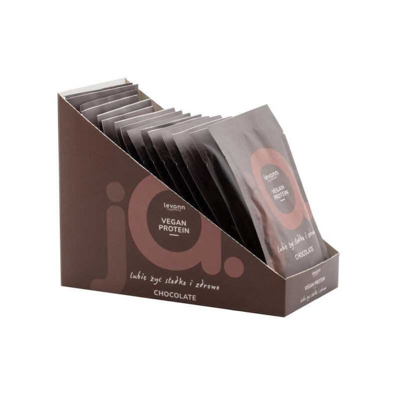 LEVANN “jA” VEGAN PROTEIN Wegańskie proteinowe białko o smaku czekolady, 15 saszetek x 32 g