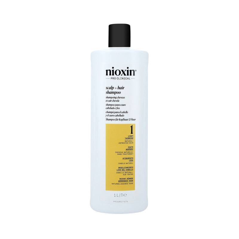 NIOXIN PRO CLINICAL 1 Shampoing fortifiant pour cheveux naturels et légèrement clairsemés 1000 ml