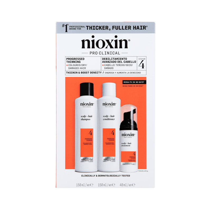 NIOXIN PRO CLINICAL 4 Trzystopniowy zestaw do włosów farbowanych z postępującym przerzedzeniem 2 x 150 ml + 40 ml #2