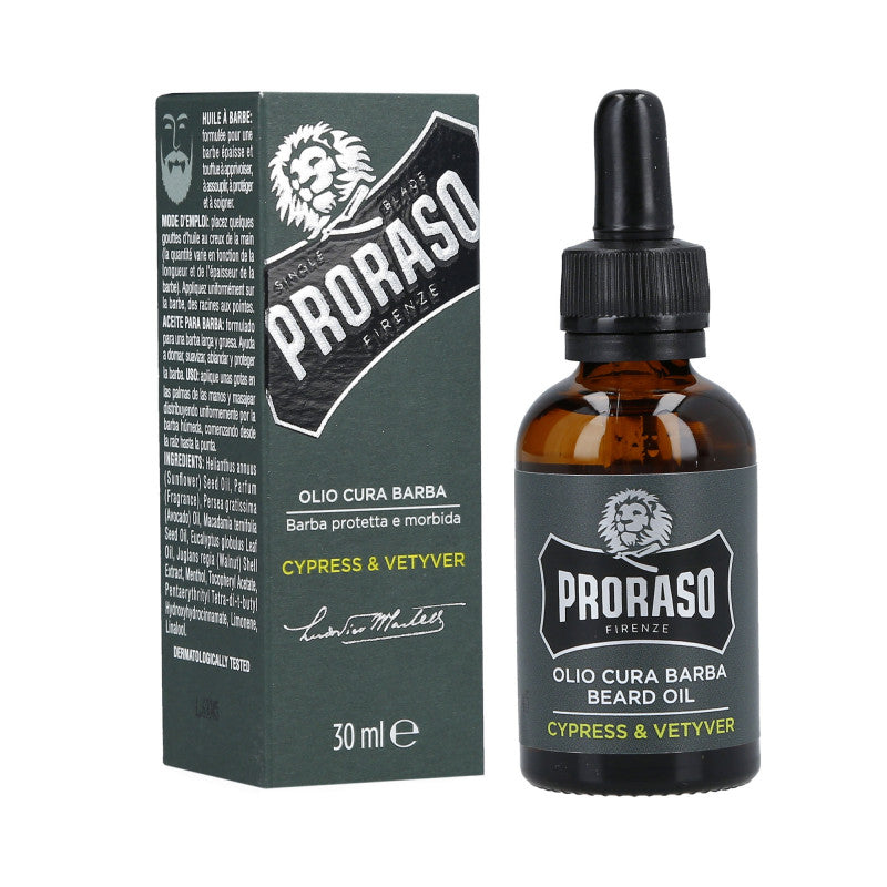 PRORASO SINGLE BLADE Cypress&Vetyver Huile à barbe 30ml